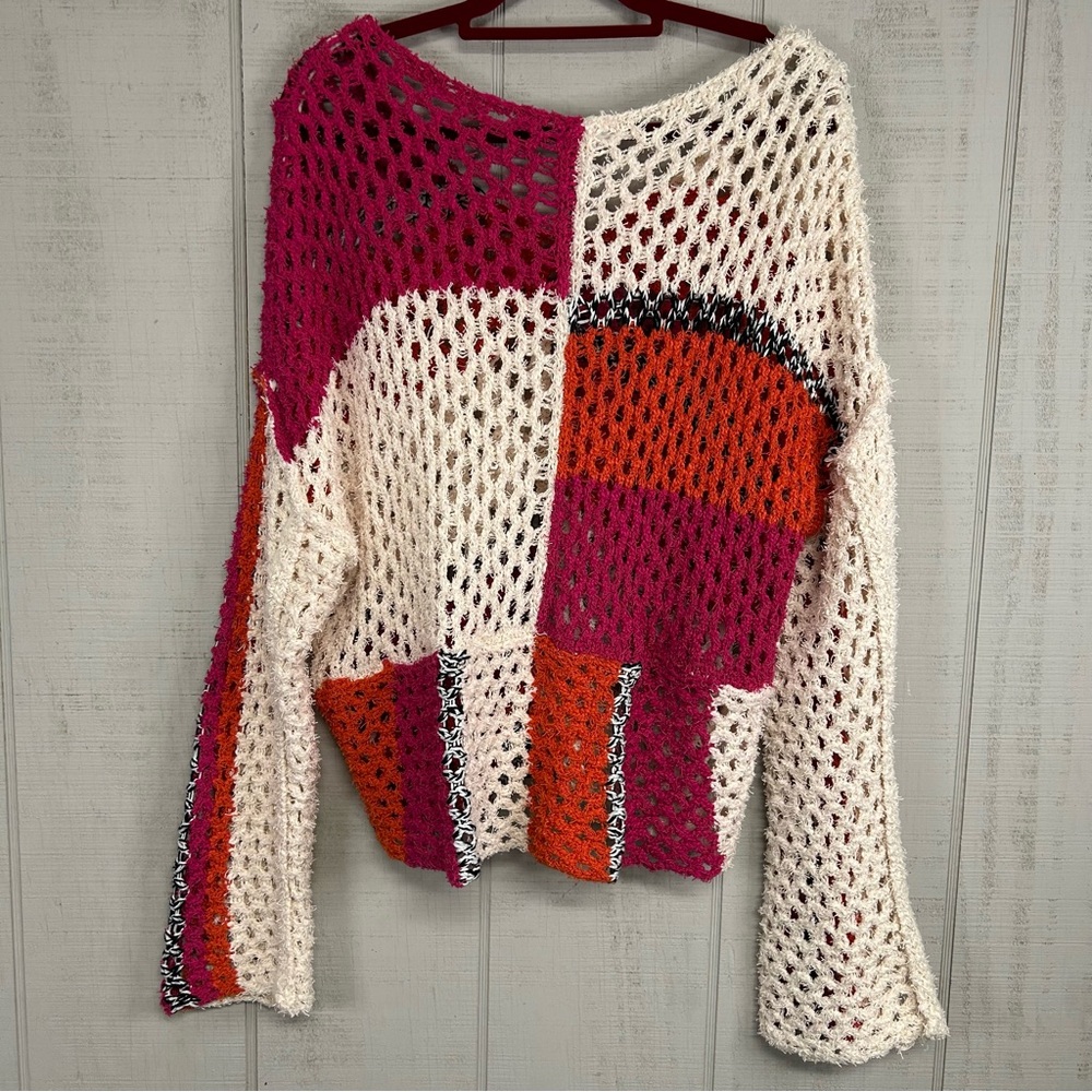Willow & Root Boho Open Knit Crochet Sweater Sz L‎ Oversized Boxy Artsy Eclectic - Picture 4 of 7